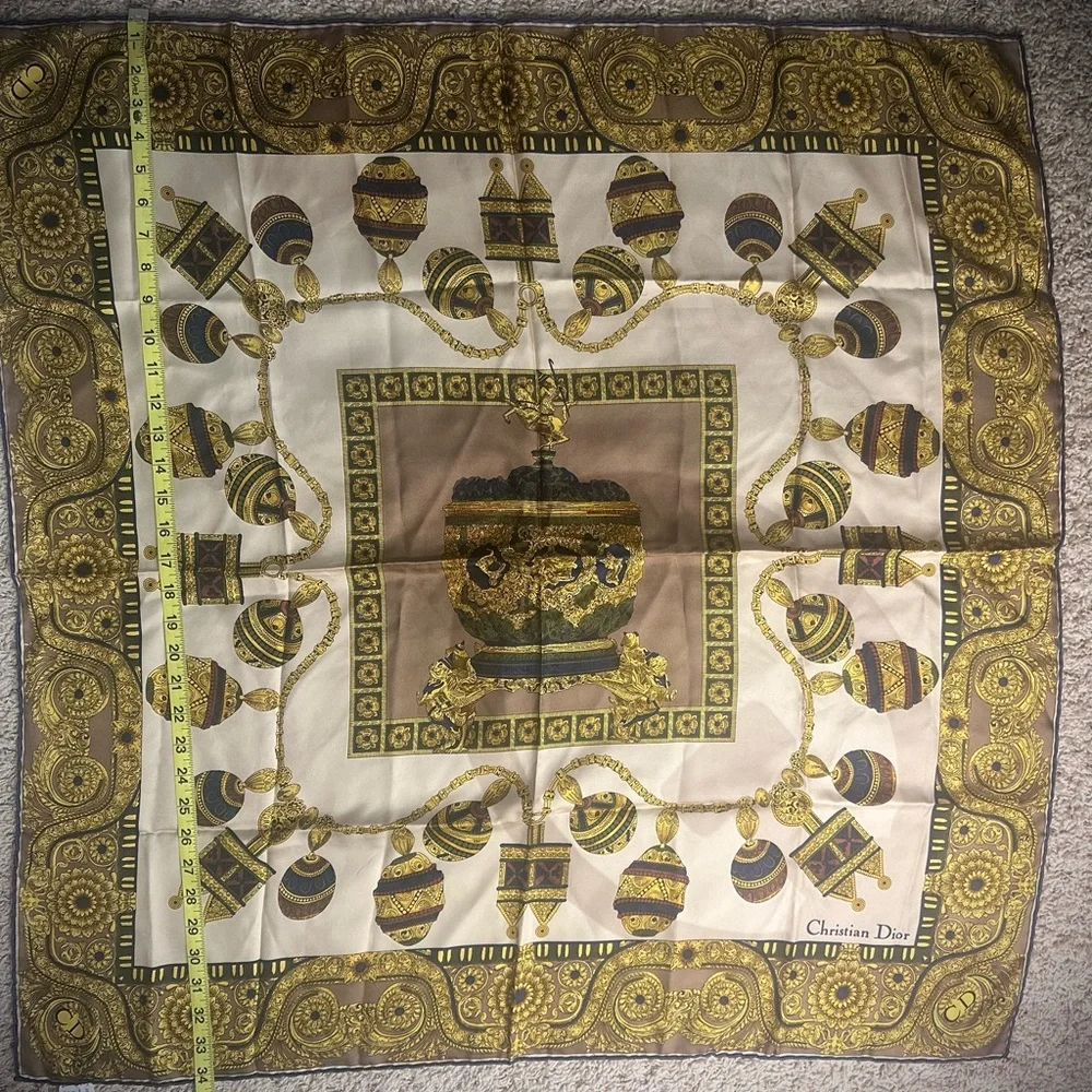 Christian Dior Gold and Brown Silk Scarf